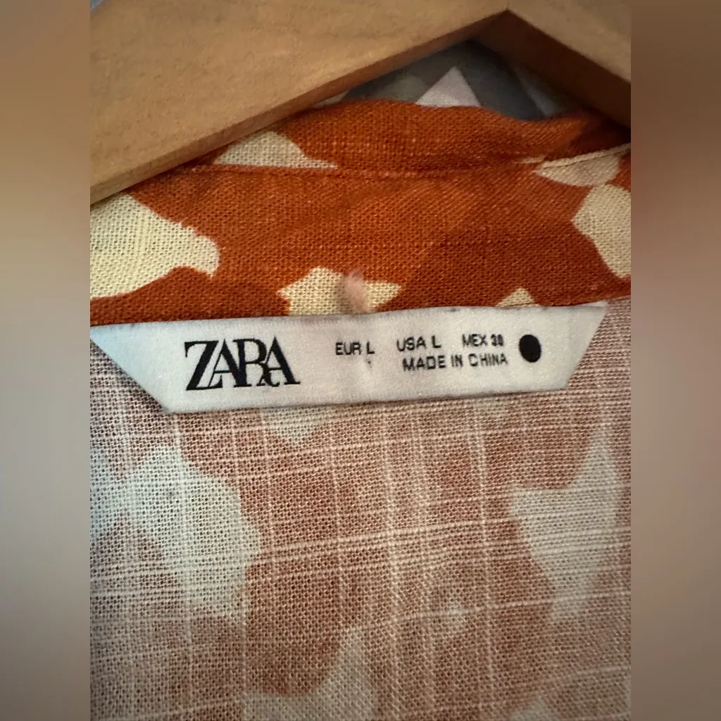 Zara | Terracotta Linen Blend Twist-Front Crop Top with Beaded Cuffs, Size L - Image 8