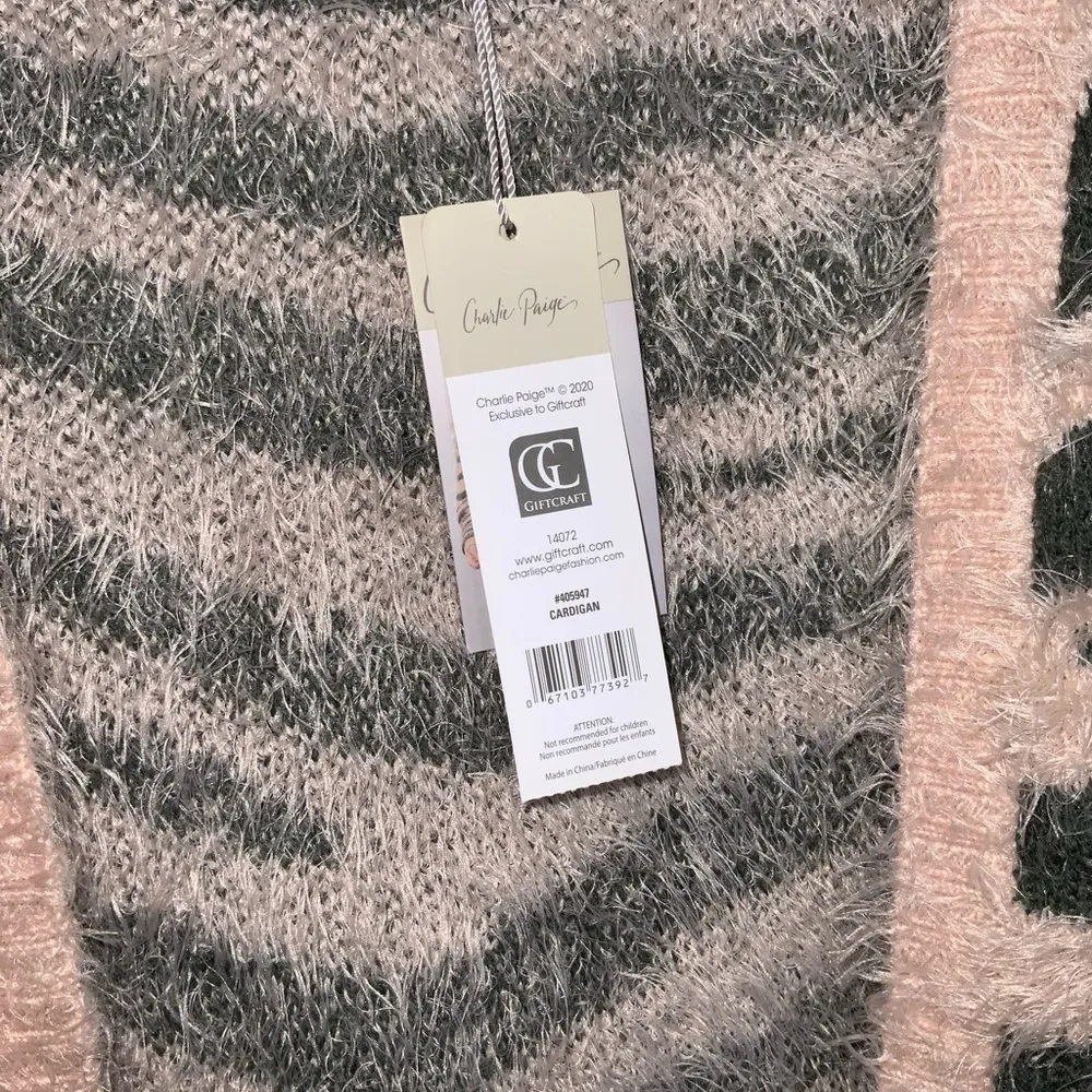 Dusty Rose & Gray Zebra Striped Eyelash Super Soft Cardigan PM - Image 14