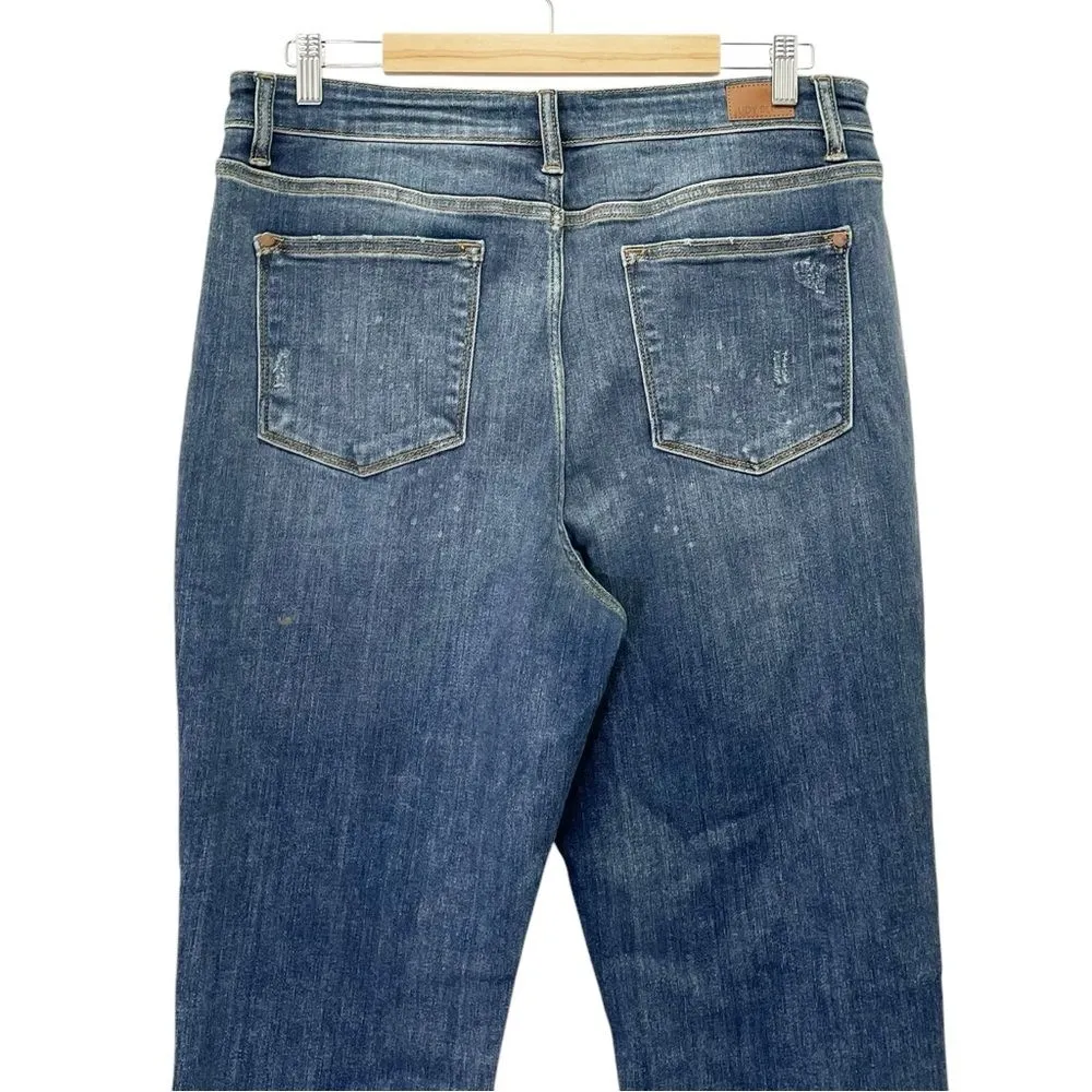 Judy Blue Boyfriend Jeans Dark Indigo Bleach Splatter Women’s Size 32 | 14/15 - Image 5