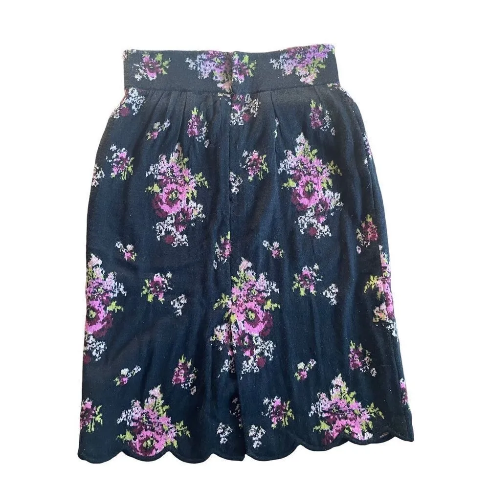 Anthropologie MOTH Agora & Odeon Scalloped Sweater Skirt Black Floral Sz 4 - Image 2