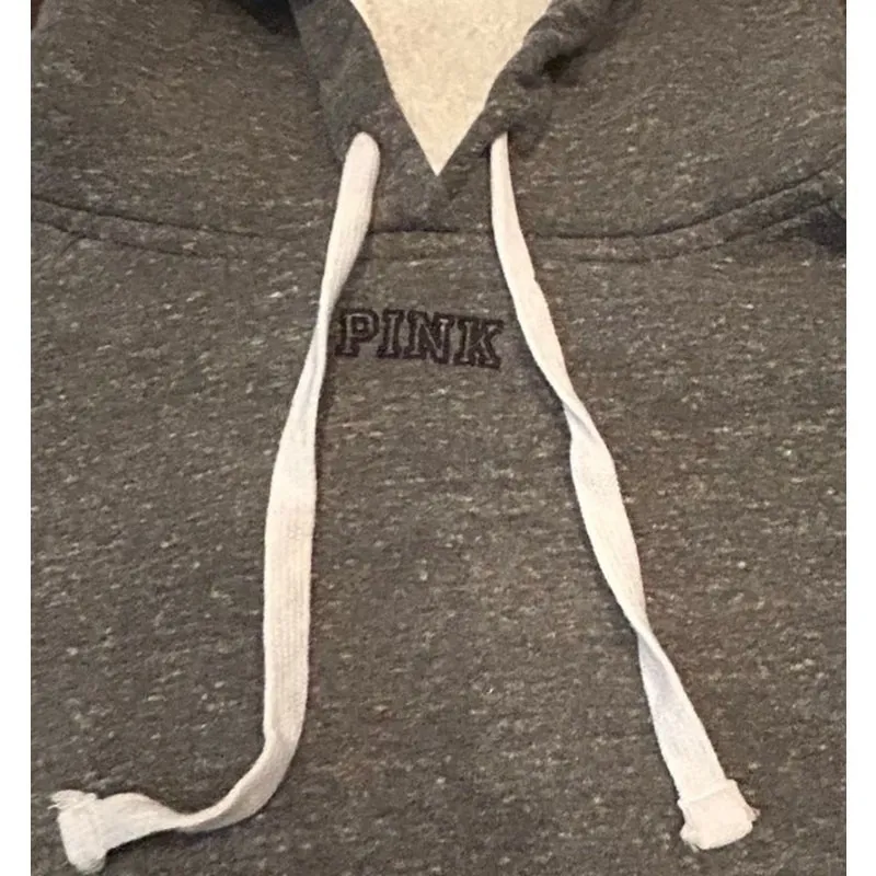PINK Victoria's Secret Gray Fleece Lined Hoodie Sweatshirt Casual Comfy Sz Small - Image 3