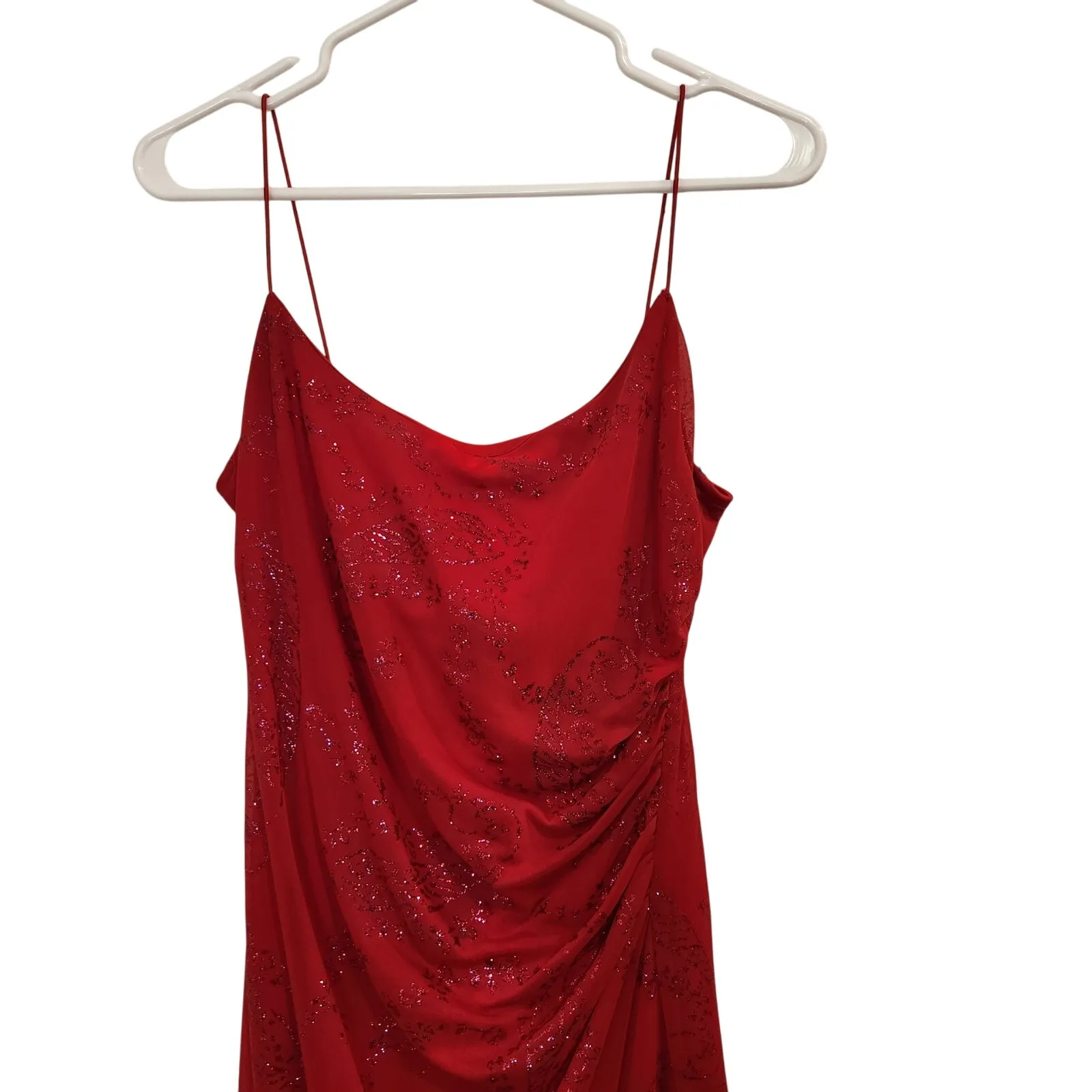 Vintage City Triangles Red Shimmer Ruched Sleeveless High Low Party Dress Large - Image 3