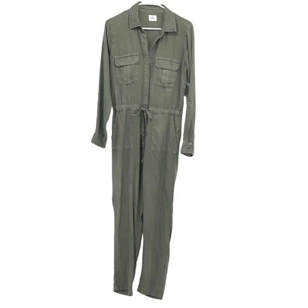 Wash Lab Womens Cinched Waist Chambray Wake Me up Jumpsuit Army Green‎ XS NWT Green - Image 2