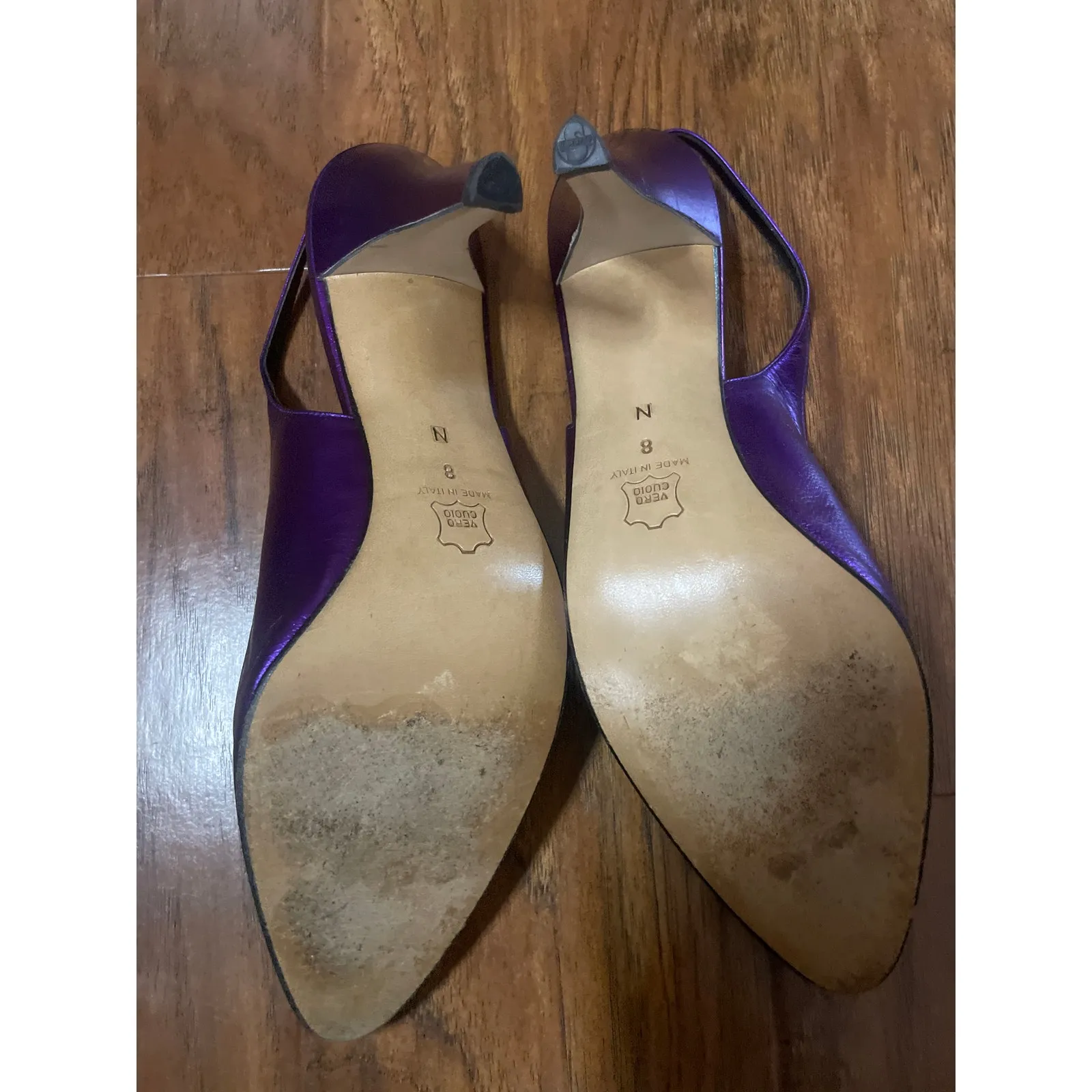 Vintage 90's YSL YVES ST. LAURENT Purple LEATHER Slingback Heels Shoes Pumps 8 - Image 6