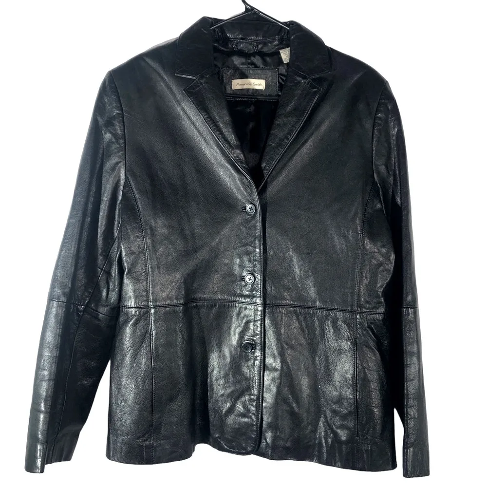 Genuine Leather Vintage Amanda Smith Black Jacket Fully Satin Lined Womens 16 - Image 5