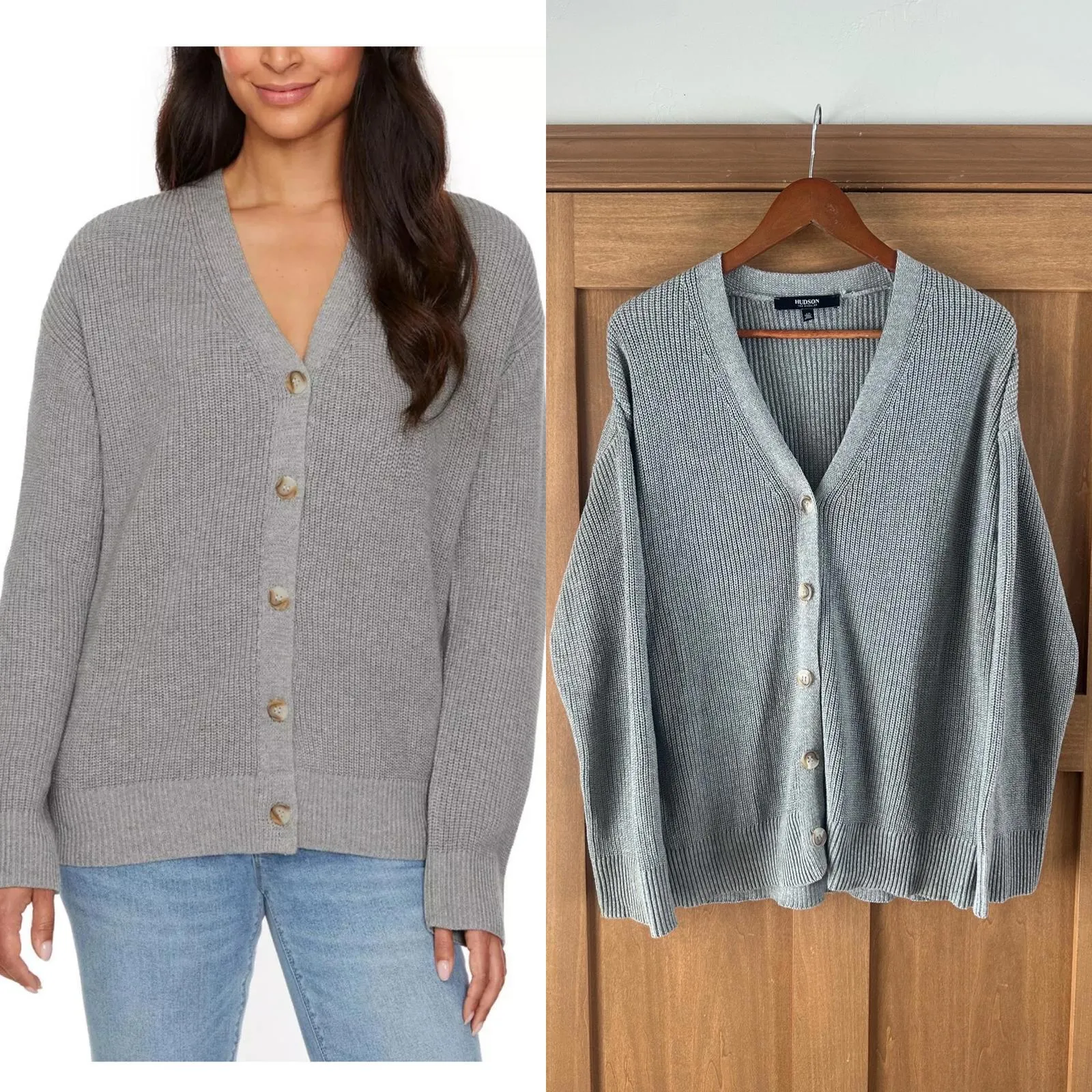 Hudson 100% Cotton Gray Button Up Knit Cardigan Sweater Women’s size Large - Image 2