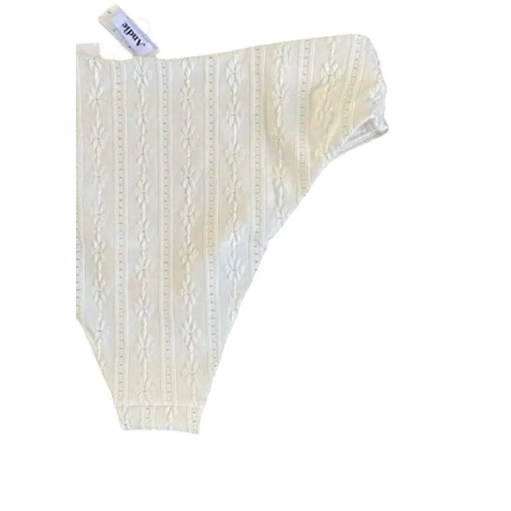 NWT Andie Swim The 90s High Waisted Eyelet Embroidered Bikini Bottom L Coconut - Image 5