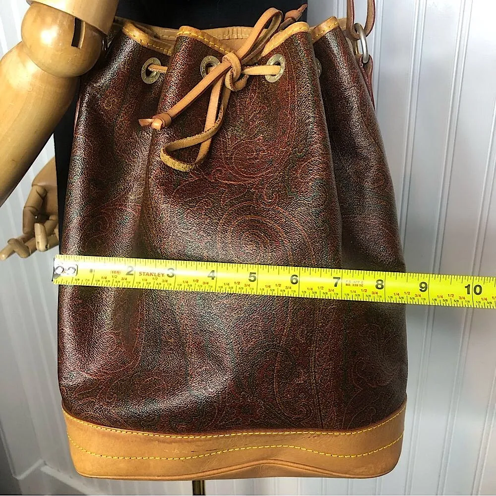 ETRO Milano Red Paisley Drawstring Bucket Shoulder Bag Internal Zipper Pocket - Image 9