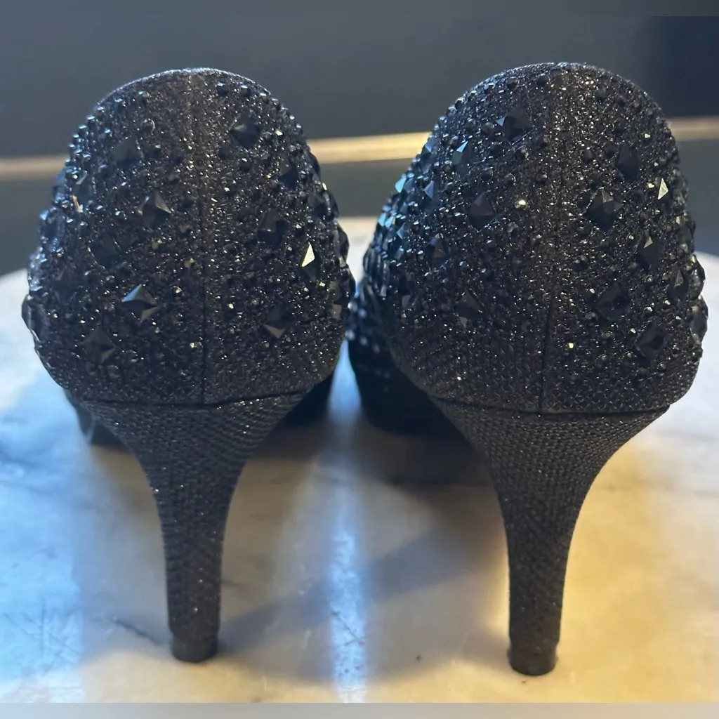 KELLY & KATIE Black Shiny Black Beads Small Heel OpenToe Slip Resistant Sz 7.5 - Image 5