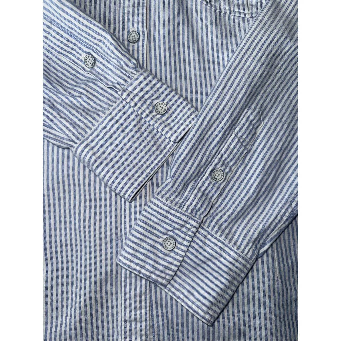 Brooks Brothers Blue & White Striped Oxford Button Up Shirt Size M/10 - Image 6