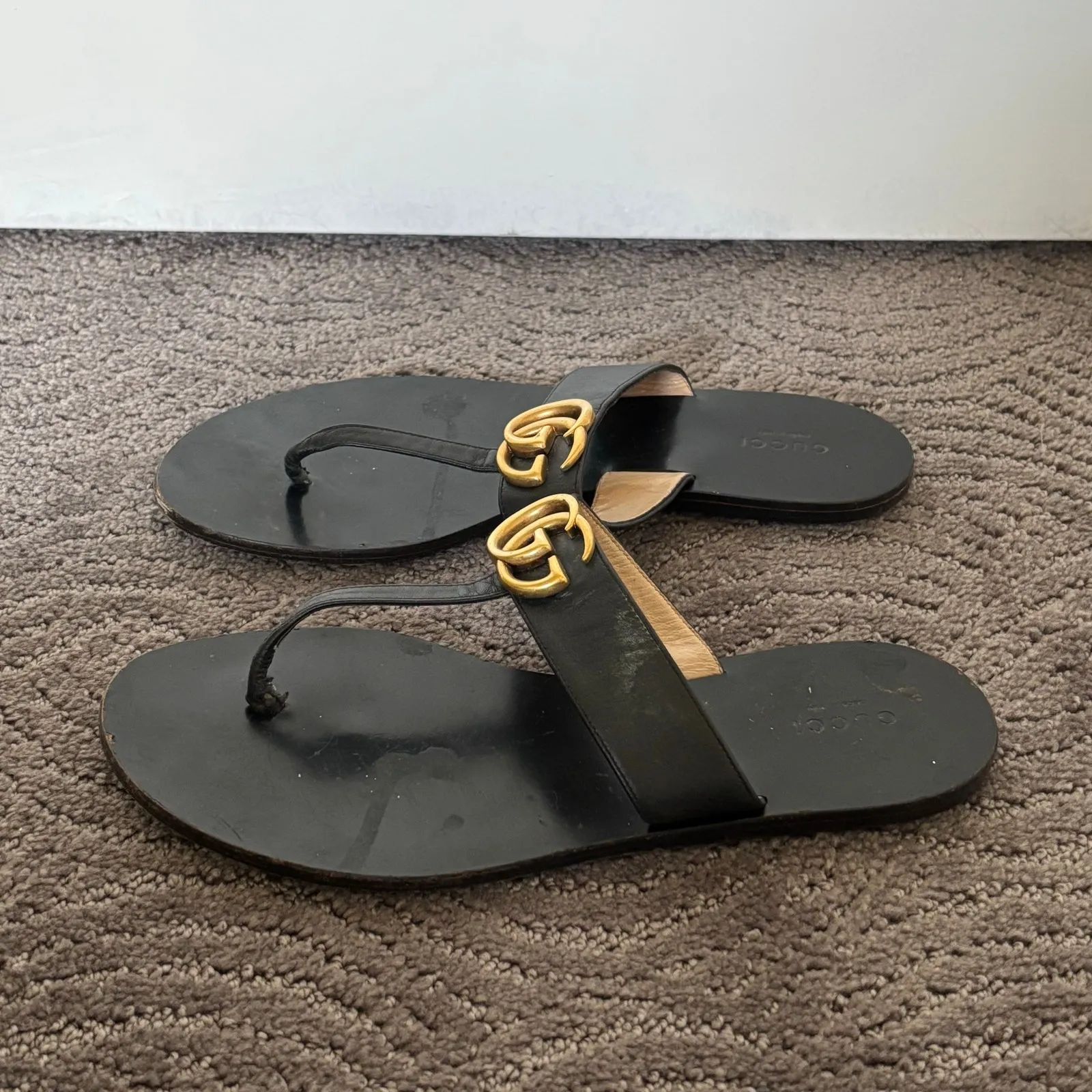 Gucci Marmont GG Thong Sandals Black Slip On Flip Flop Flat Size EU 39 US 9 - Image 3