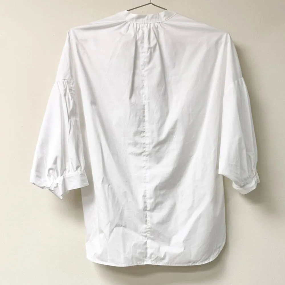 NWT Gerald Darel Alania 3/4 Sleeve Lace Up Blouse Plain White Womens Size 1 / S - Image 6