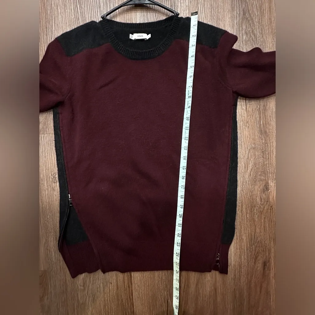 Vince Maroon‎ Colorblock Wool Cashmere Zip Sweater small - Image 9