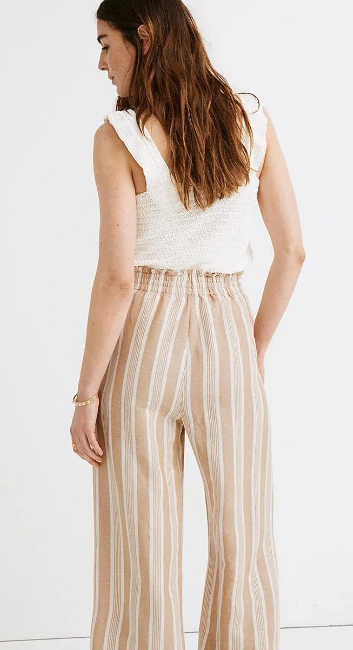Tan Smocked Huston Pull-On Crop Pants in Stripe XS - Image 2