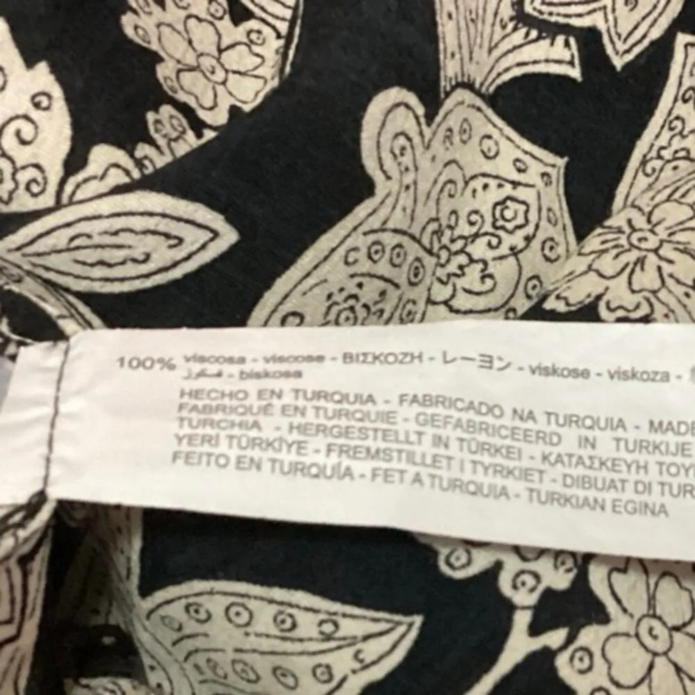 Zara Women's Black White Floral PaisleyRuched  High Waisted Maxi Slip Skirt S - Image 7