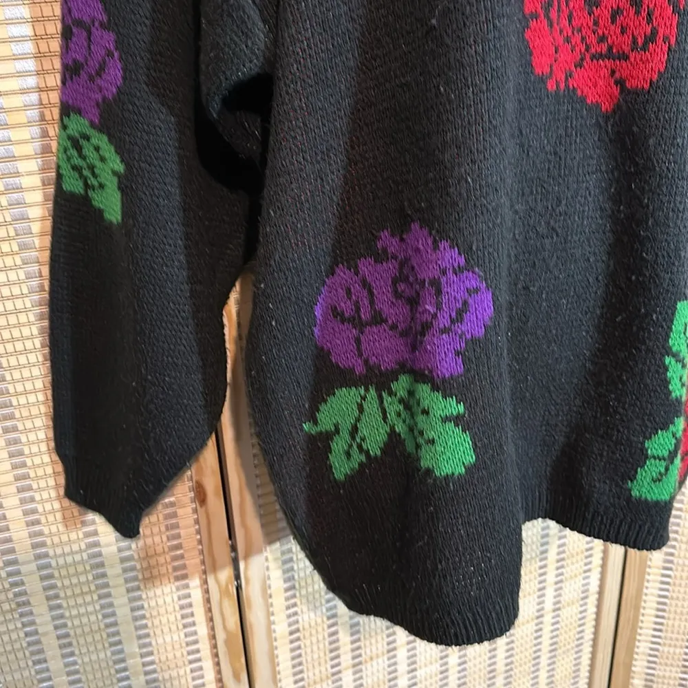Potomac Collection Vintage 1990s Heavy Black Mock Turtleneck Sweater Roses XL - Image 5