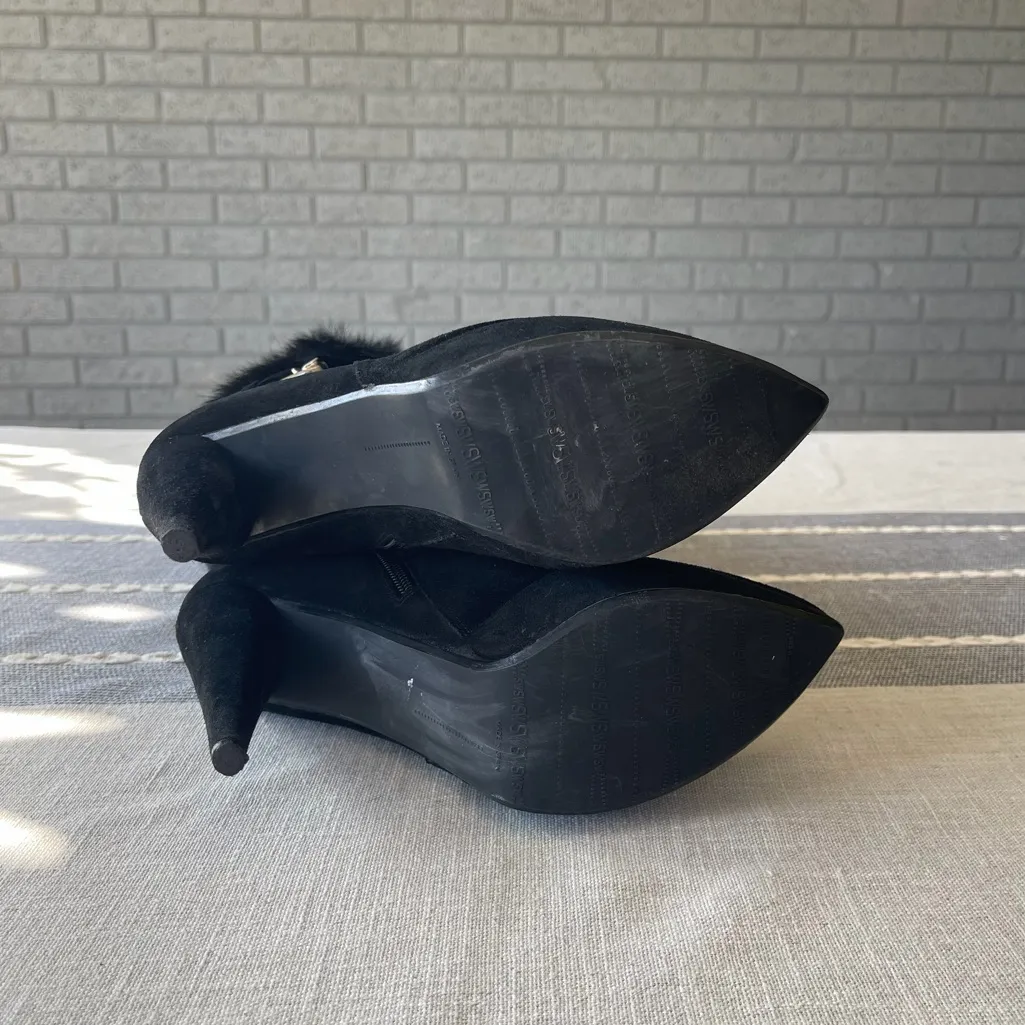 Stuart Weitzman Boots Tall Black Suede High Heel Fox Fur Size 8 - Image 6