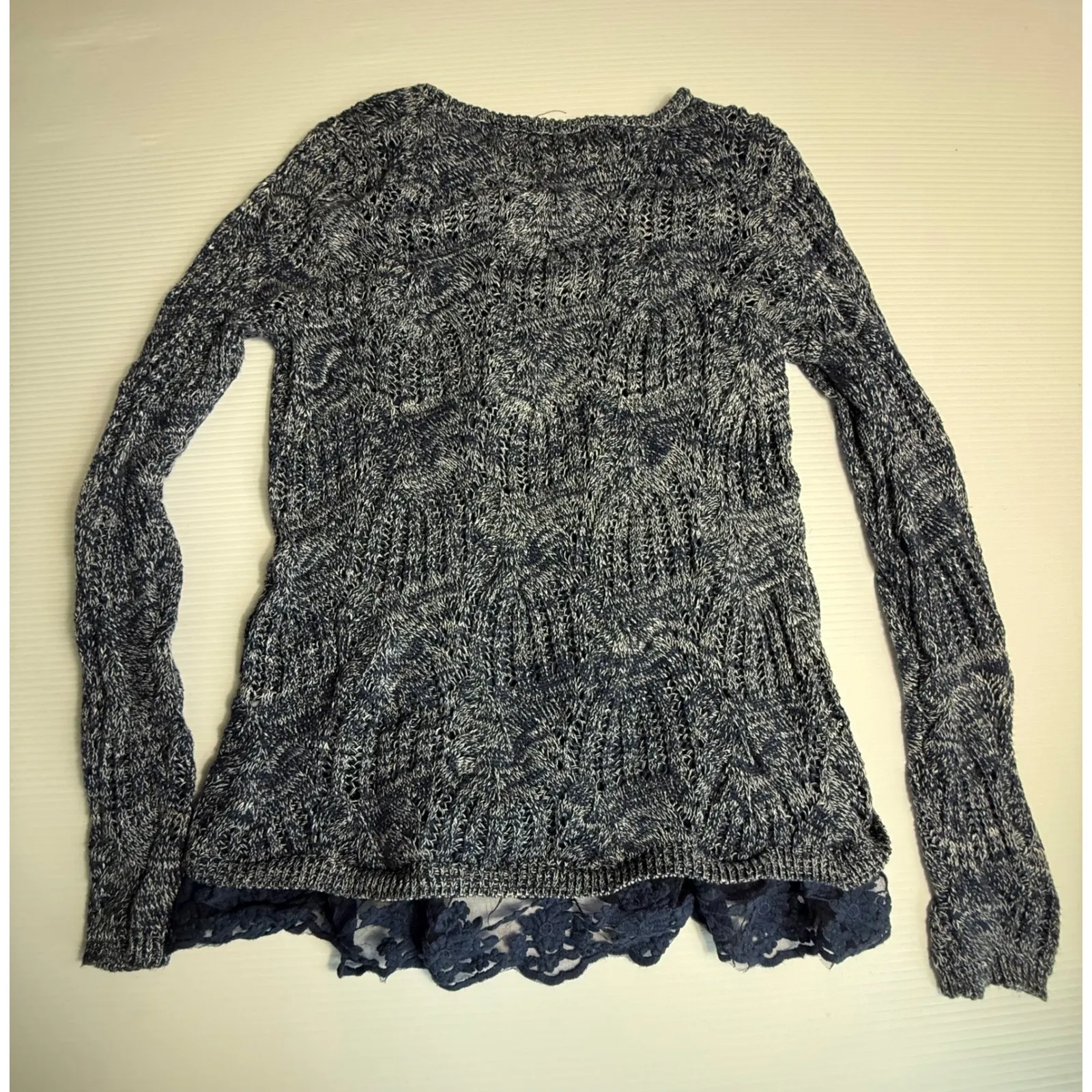 FYLO London Blue Knit Sweater with Lace‎ Trim Long Sleeve Pullover Top - Image 5