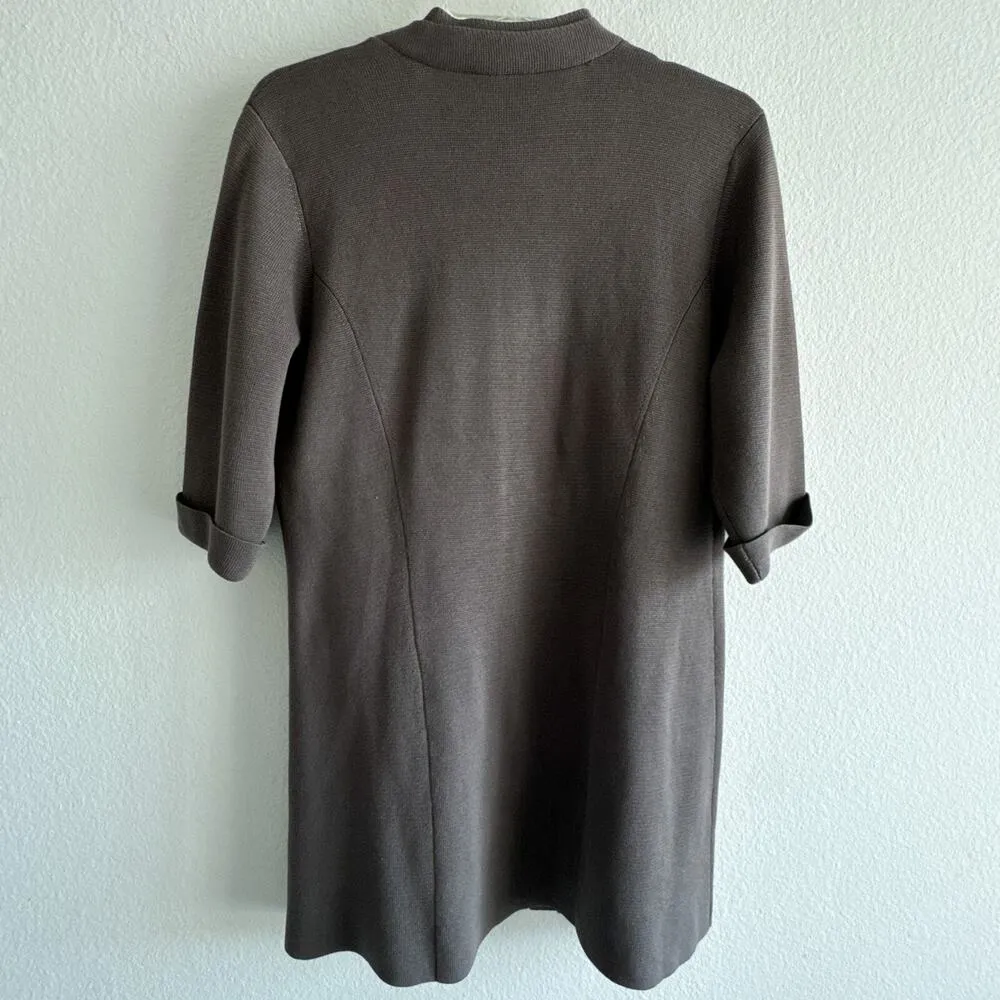 Eileen Fisher M Silk Cotton Knit Cardigan Jacket Open Front Elbow Sleeve - Image 8