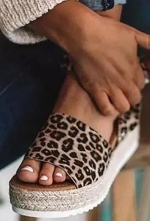 Leopard Print Platform Wedges Brown Size 6.5 - Image 2