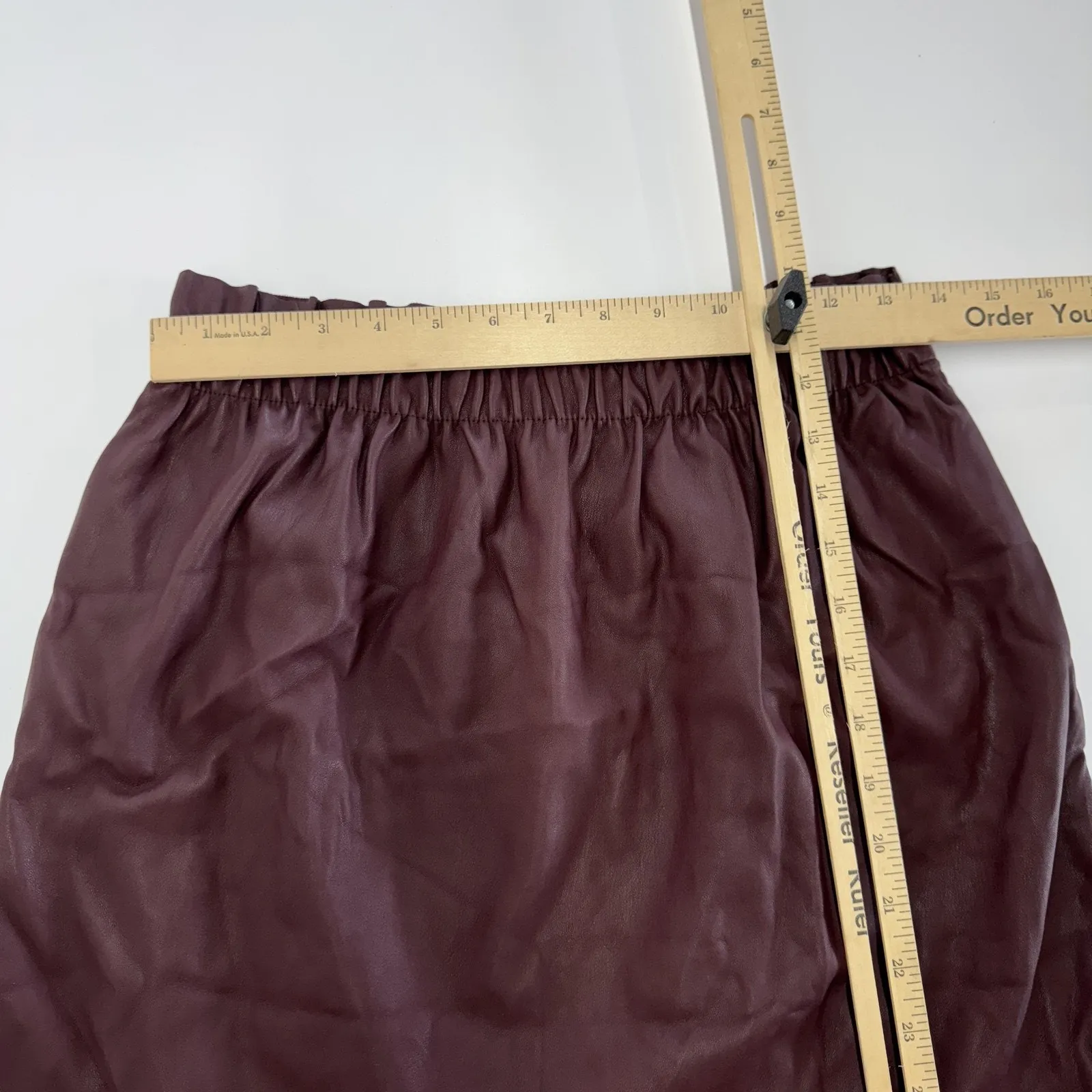 Zara Knit Skirt Womens‎ Large Burgundy Faux Leather Pull On Pockets Lined Modern - Image 6