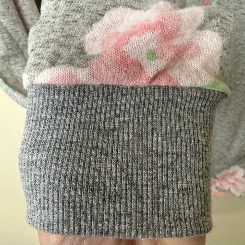 Just Be Womens grey with pink floral Maternity Pull Over Hoodie Shirt Sz M - Image 4