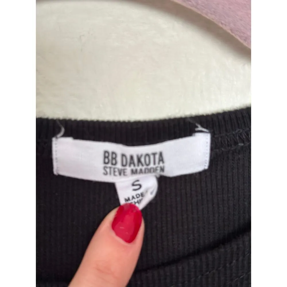 BB Dakota Small Sips Tee Body-con Mini Dress Cap Sleeve Black Ribbed - Image 5