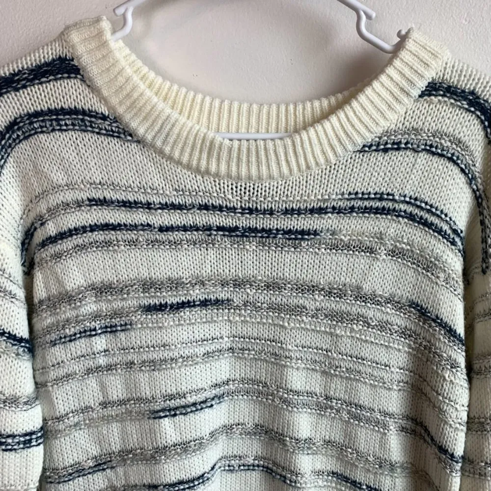 Calvin Klein Jeans Cream, Blue, & Gray Striped Crew Neck Sweater - Image 4