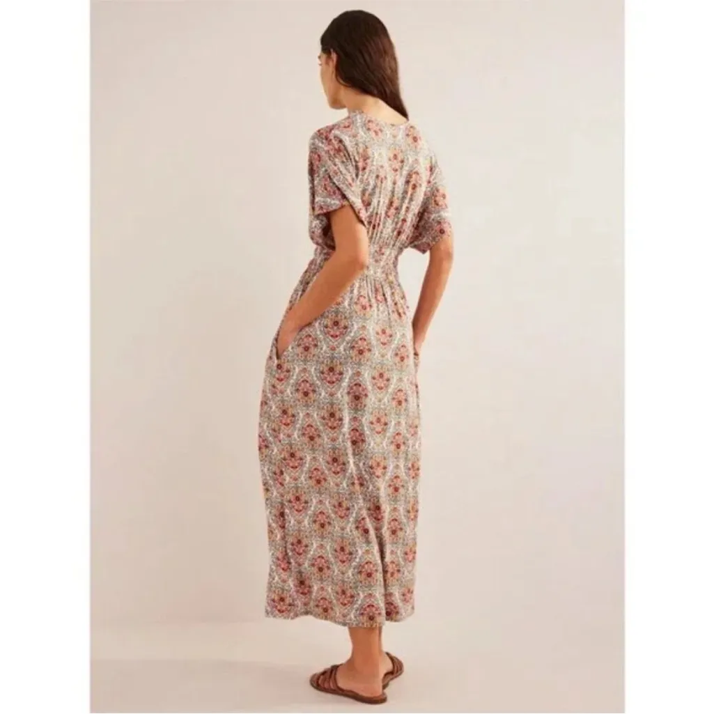 Boden Smocked Waist Jersey Floral Maxi Dress Vine Terrace Size US 4 PETITE Red - Image 2