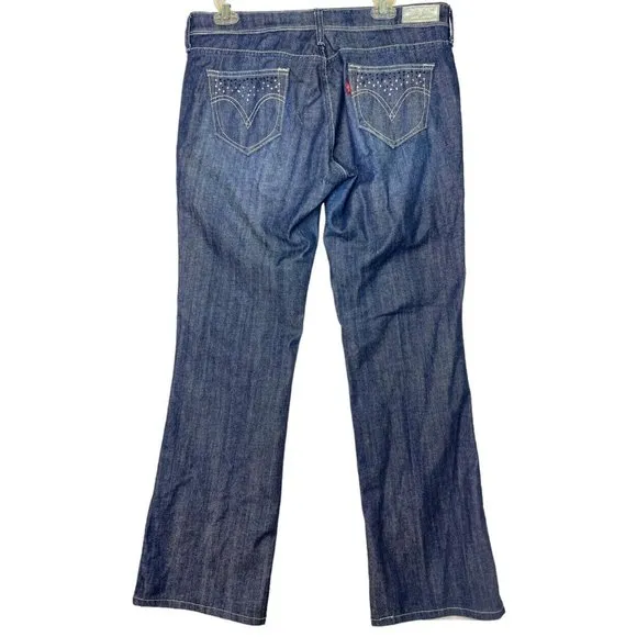 Levis Jeans Womens Size 10 Blue Night Blues Rhinestone Pockets Denim Flare Leg‎ - Image 2