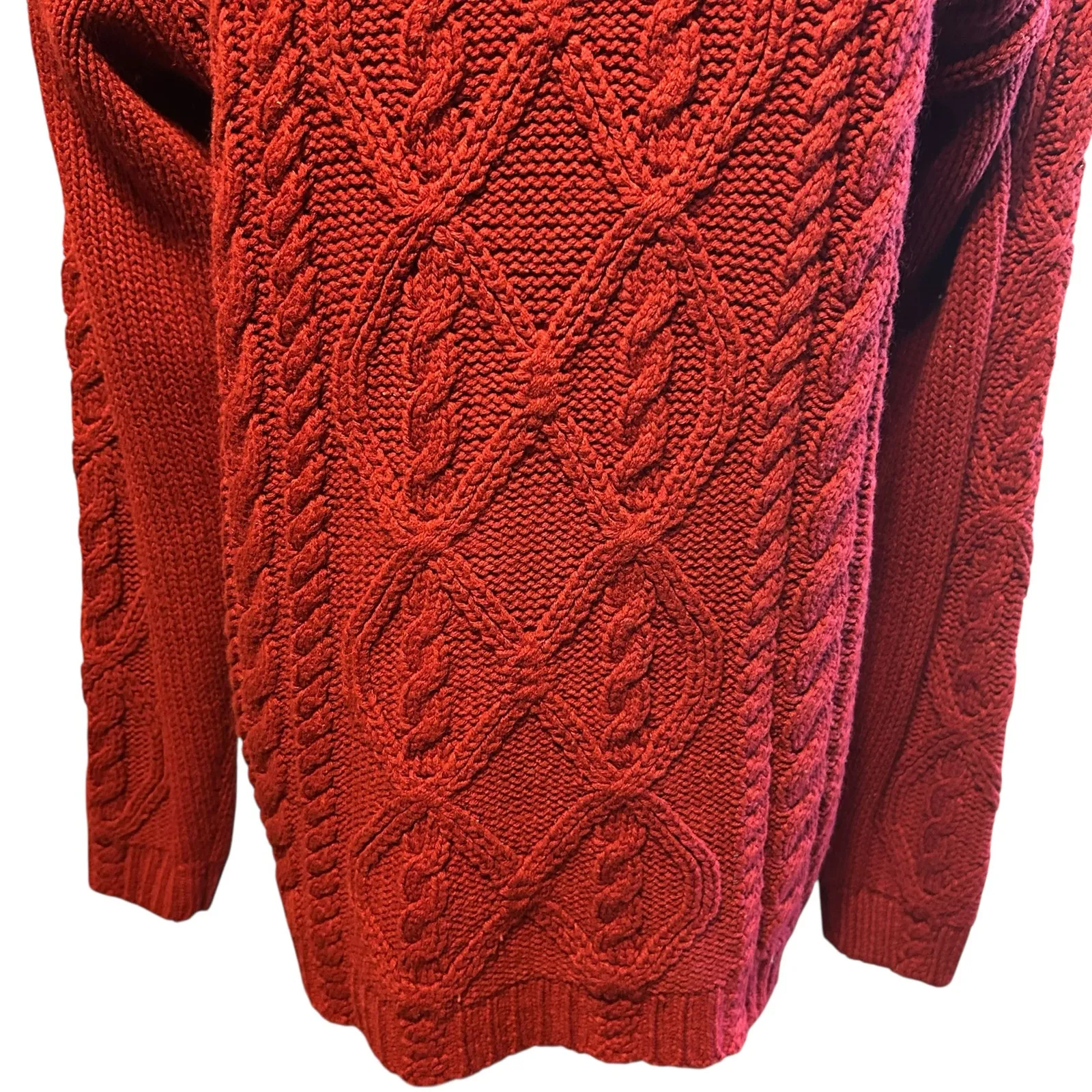 VTG Women Cable Knit Sweater SM Turtleneck Burgundy Chunky Carriage Court Sports Red - Image 3