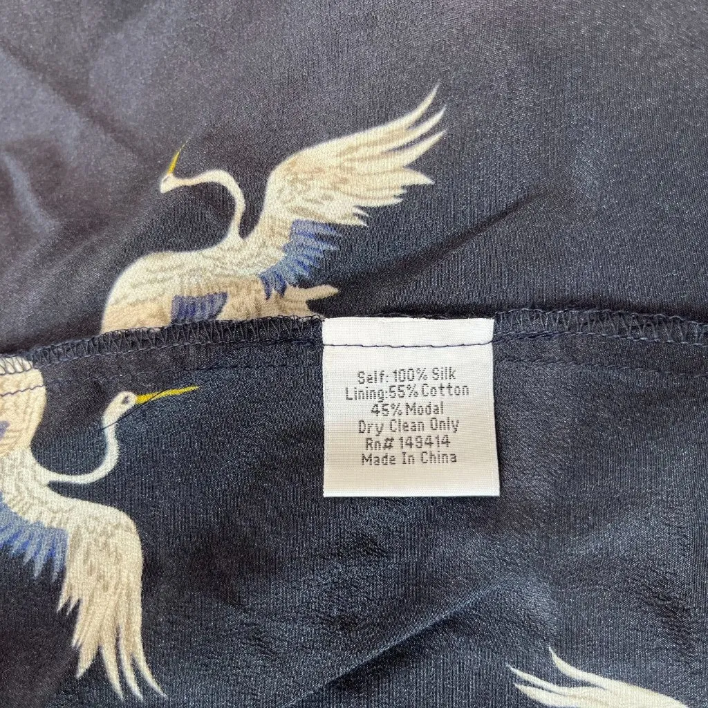 $ 480 NWOT JOHNNY WAS Biya Silk Crane Long Sleeves Maxi Dress Navy Blue Size S - Image 10