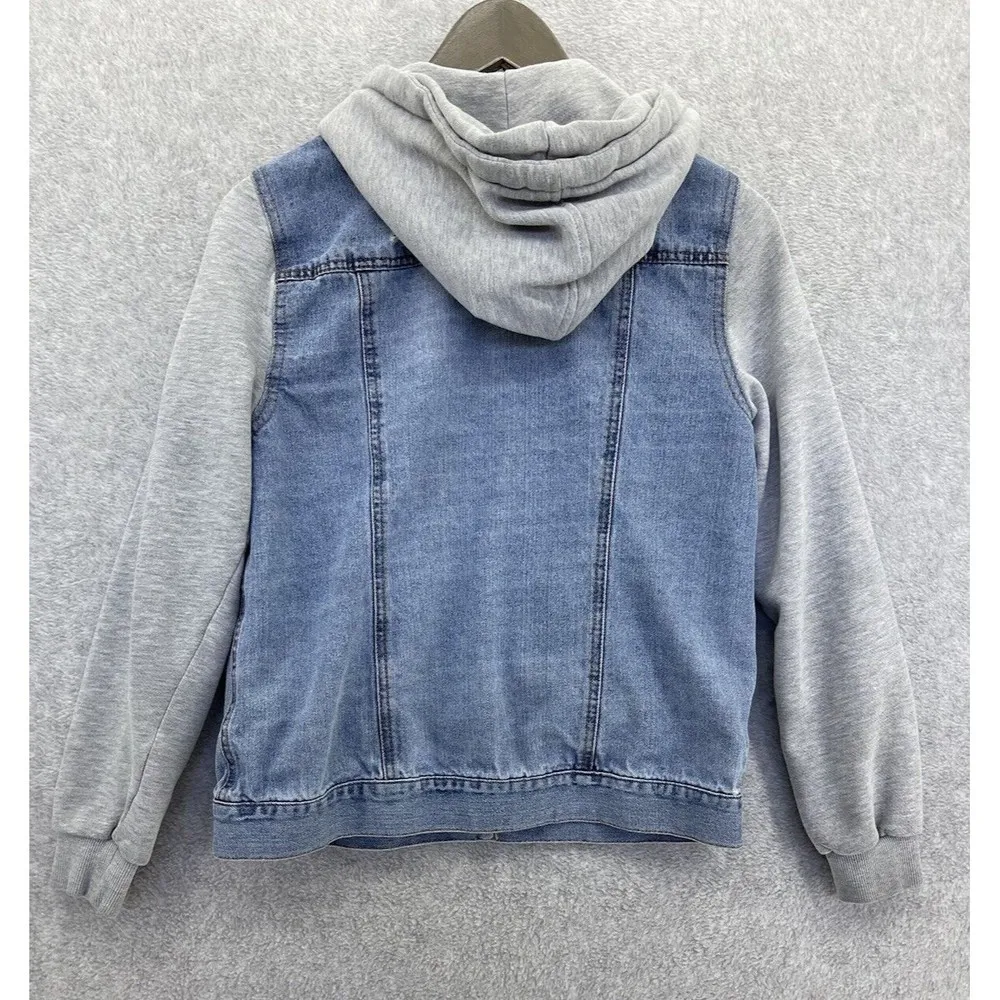 Sky and Sparrow Women's Hoodie Denim Sweater Jacket Distressed Size Small - Image 2