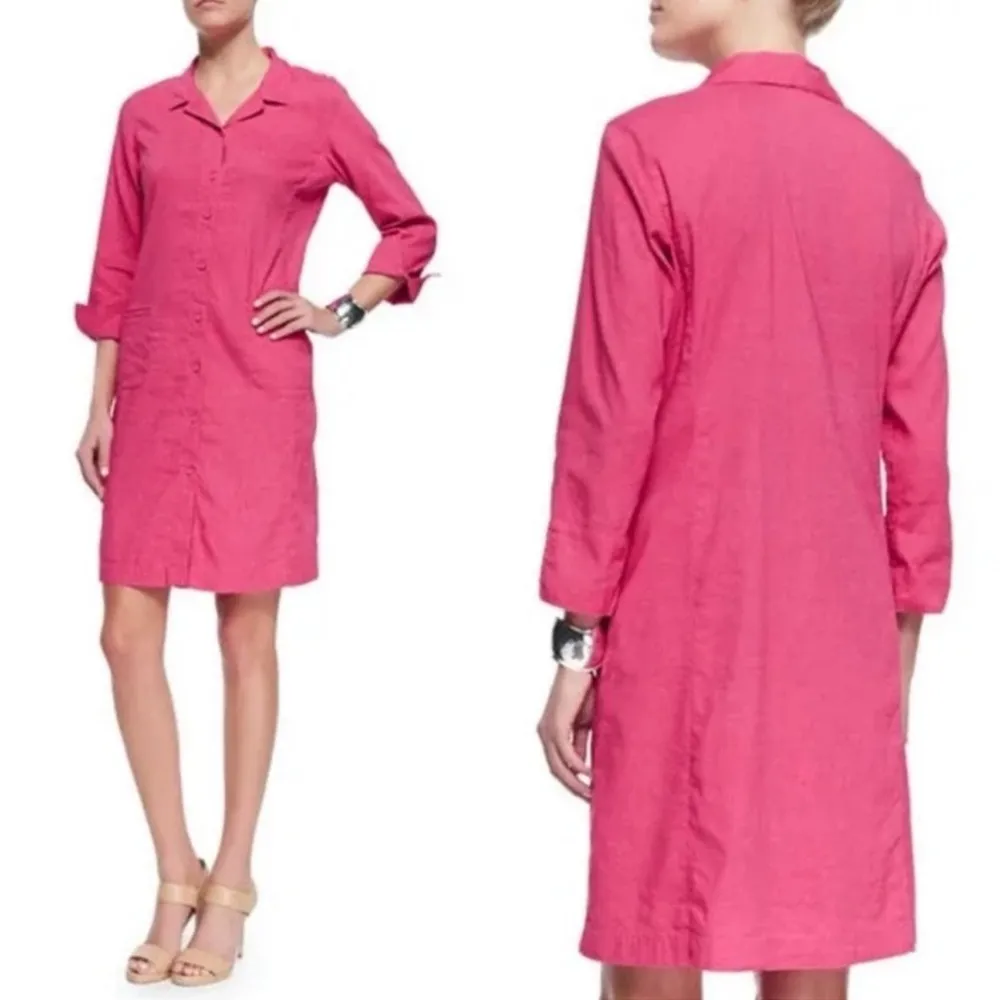 pink linen blend shirt dress. Size small - Image 2