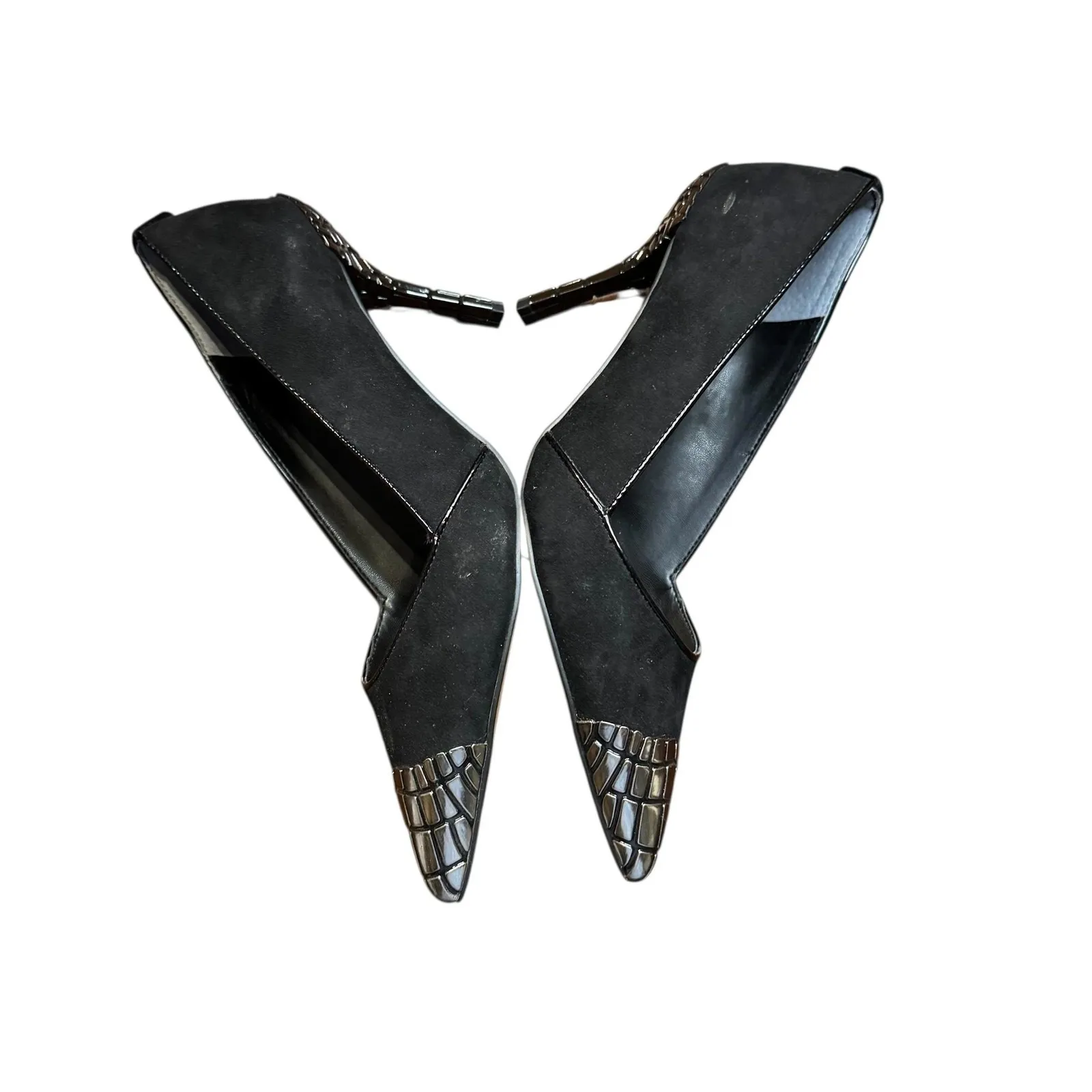 J Renee Shoes Womens Size 7.5 Black Pointed Toe Pumps Stiletto‎ Croc D'Orsay - Image 5