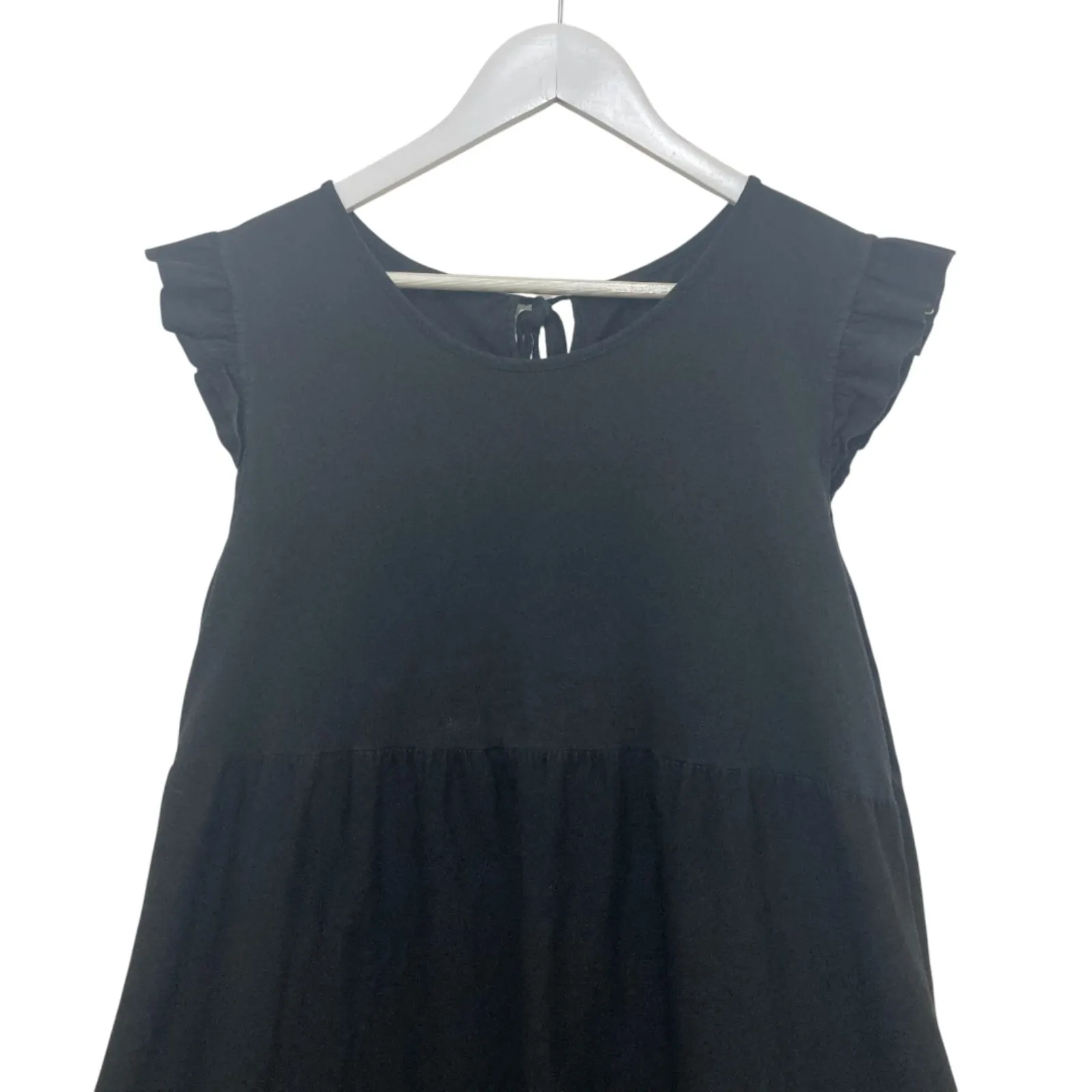 Black Tiered Cotton Midi Dress Made in Italy Size 4 Casual Boho Ruffle Sleeve - Image 6