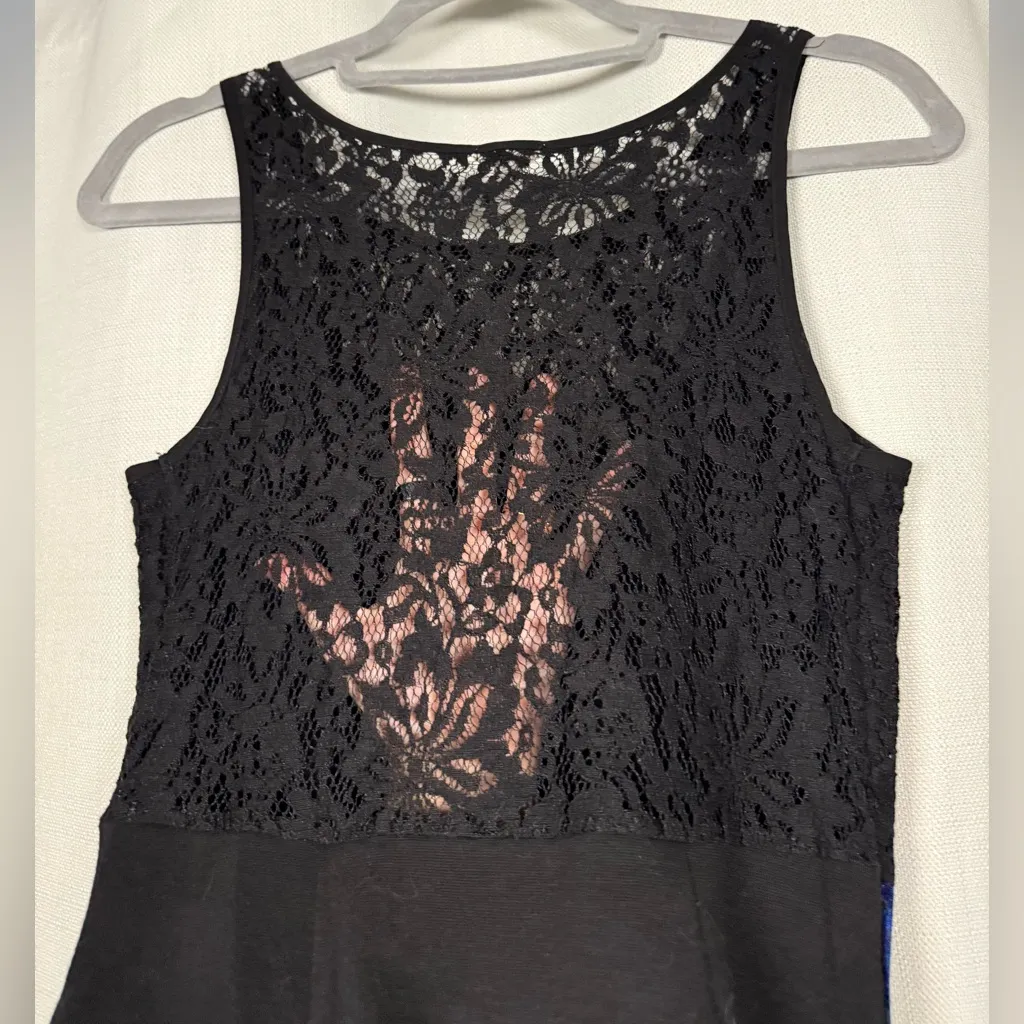 Urban Outfitters Ecoté Blue and Black Velvet Lace Mini Dress Small - Image 7