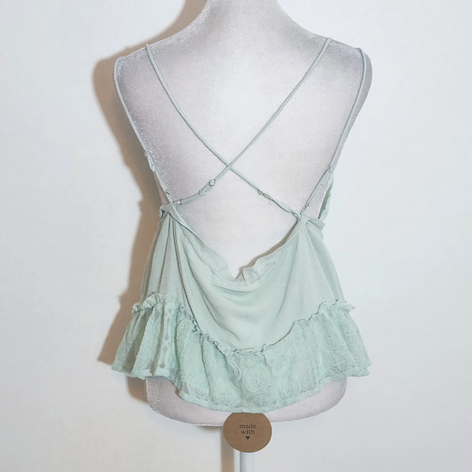Honey Punch Mint Green Sleeveless Lace Trim Crop Top NWT Sz Medium Boho Top - Image 4