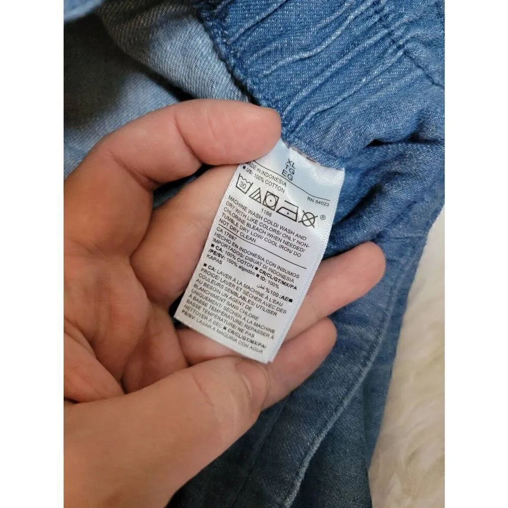 Old Navy Chambray Sz XL High Waist Shorts W/ Elastic/Tie Waist 100% Cotton New - Image 4