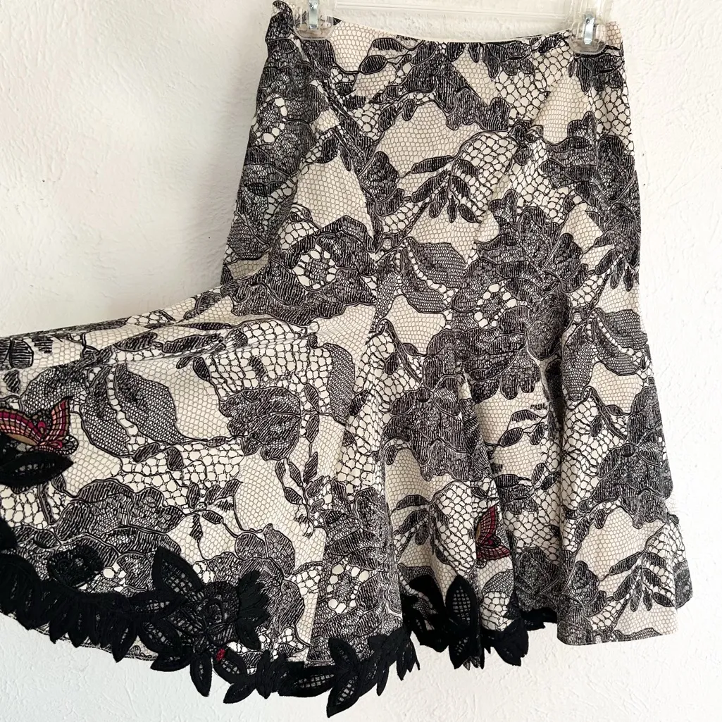 Karen Millen Silk Y2K Lace Print Midi Skirt Sz 4 butterfly Coquette Fairycore - Image 2