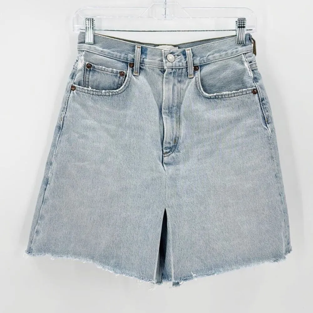 Agolde High Rise Denim Cutoff Pleat Skort size 26  In Hypnosis light wash - Image 3