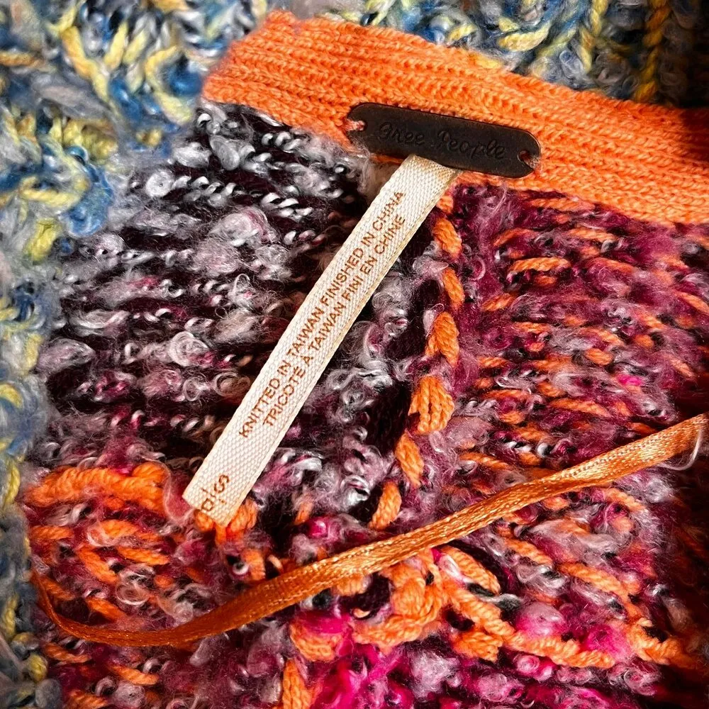 Free People Daydreamer Cardigan Multicolor Orchid Cloud Knit Oversized SZ S - Image 9