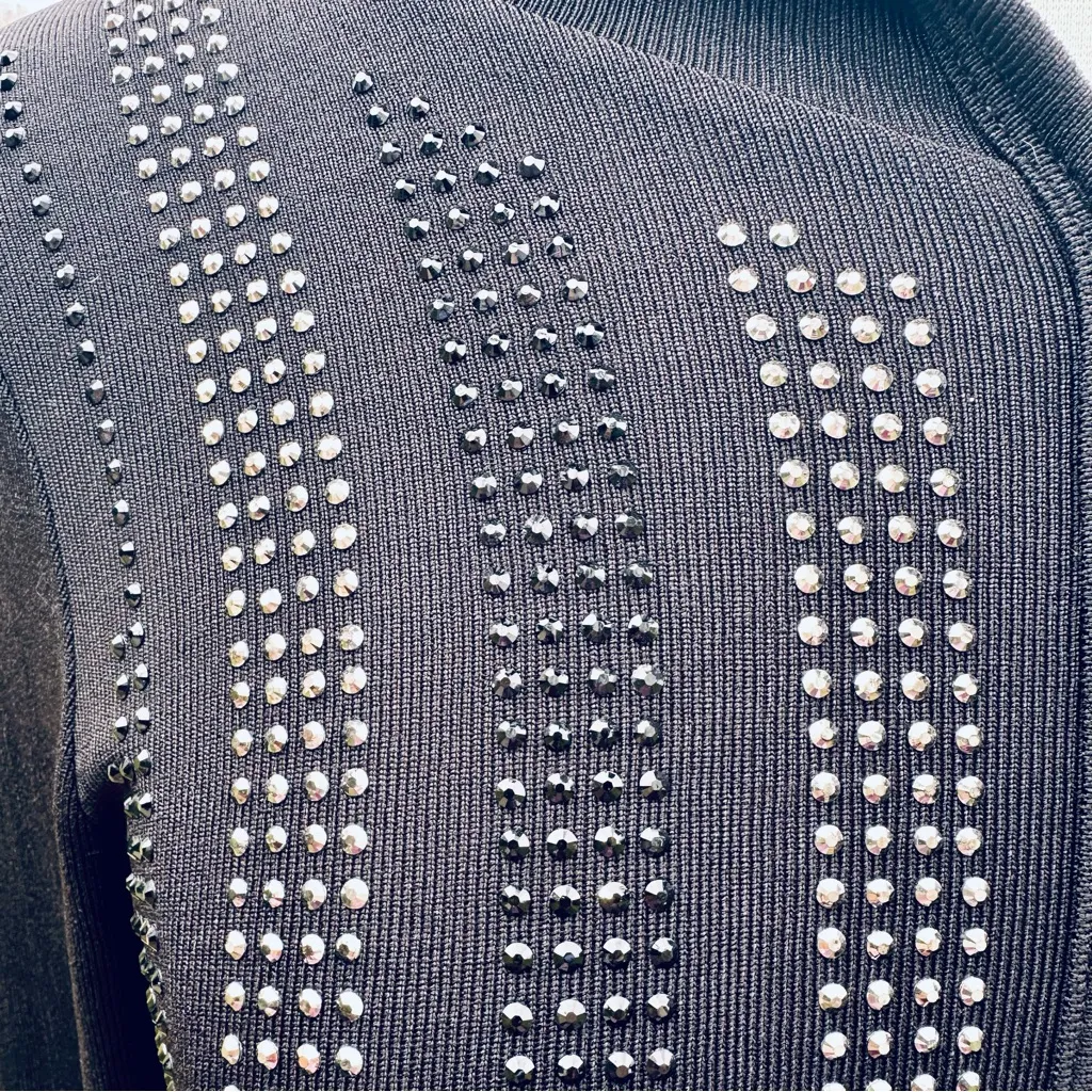 VOCAL Black Knit Hoodie Black & Gunmetal Tone Rhinestones - Image 12