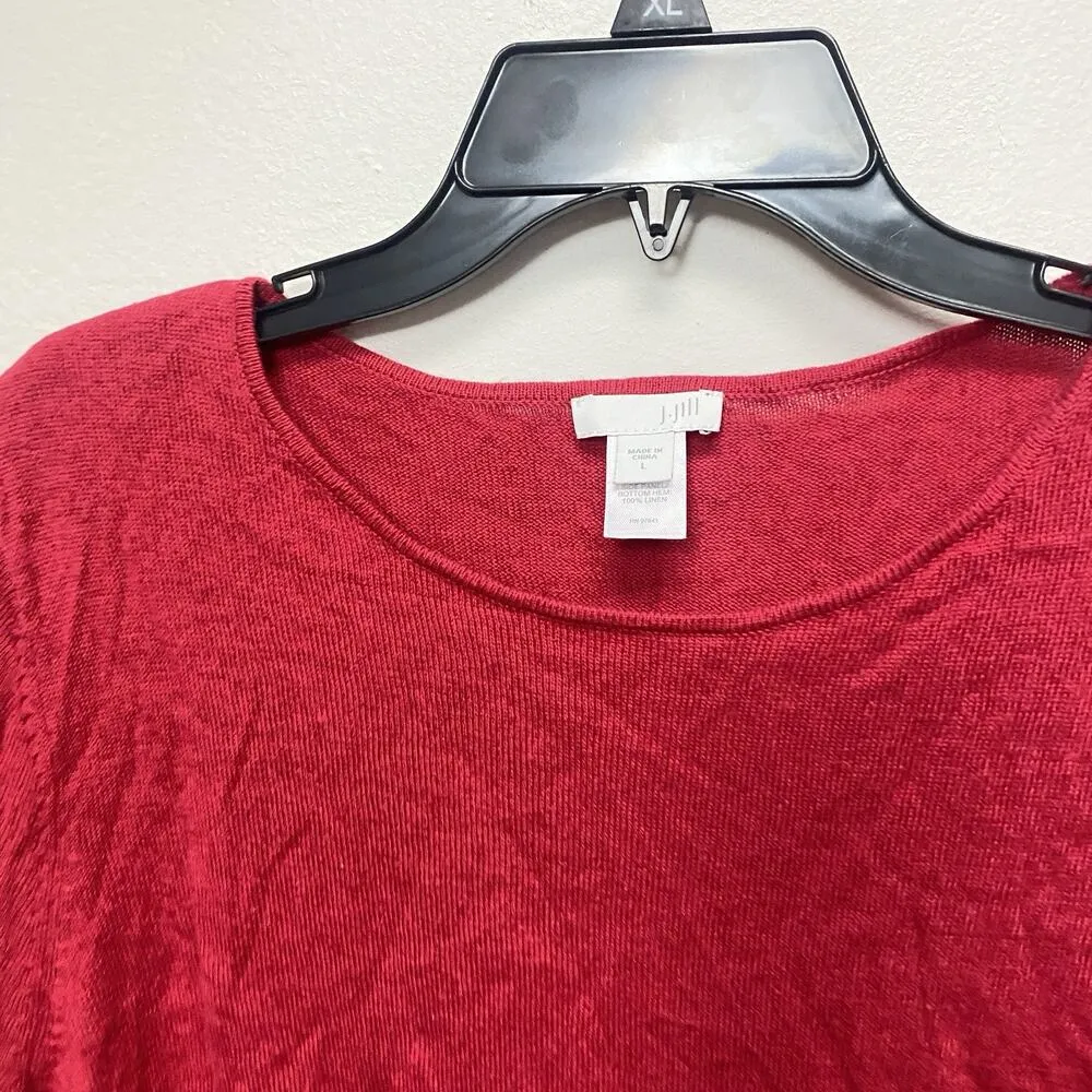 J Jill Shirt Womens Large Linen Blend Red White 3/4 sleeve Casual Ladies Spring - Image 2
