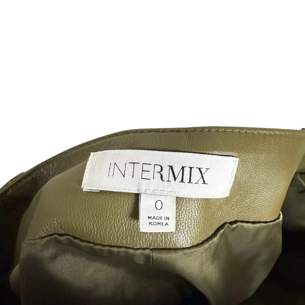 Intermix Women’s Remi Pleated Lamb Leather High Rise Shorts Olive Green 0 - Image 9