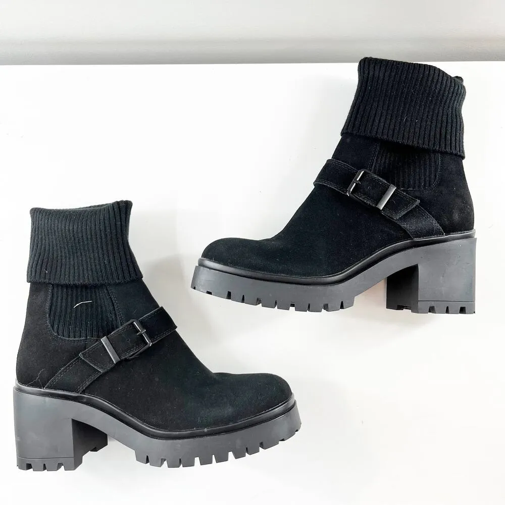 Blondo Roary Ankle Chelsea Lug Sole Heeled Chunky Sock Boots Black 10 - Image 4