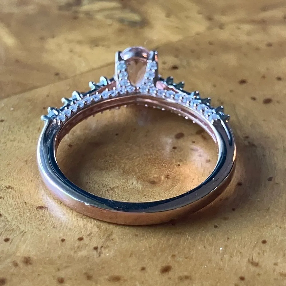 Natural Morganite Moissanite Sterling Silver Ring Size 8 Pink - Image 5