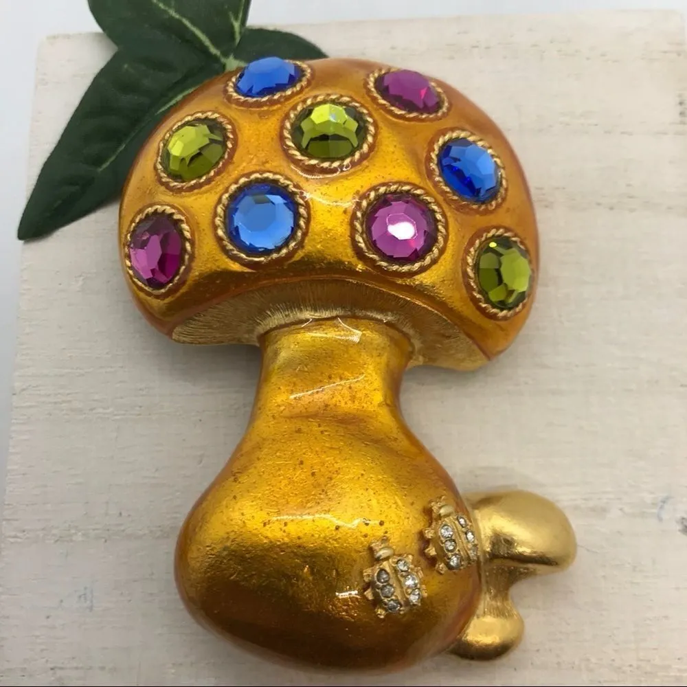 Enamel Mushroom Ladybug Brooch Vintage 1990s Orange - Image 11