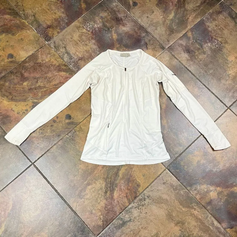 Athleta White Half Zip Running Long Sleeve Thumbs Holes Active Top Medium - Image 4