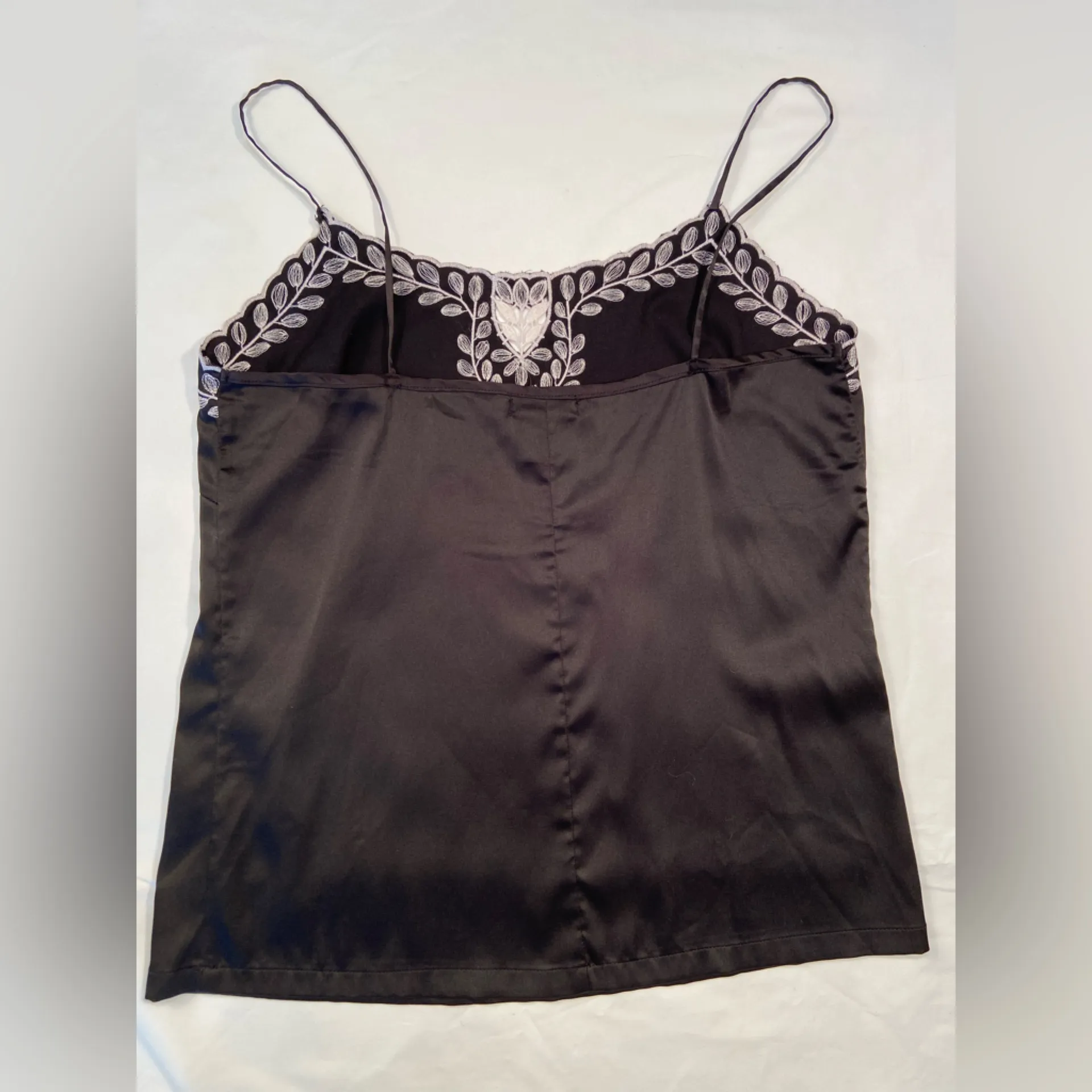 Aqua Camisole, black with white embroidery, spaghetti‎ straps, size M - Image 2